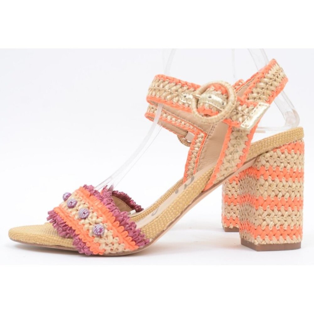 Sam Edelman Olisa Beaded Orange Raffia Chunky Heels Anklet Women's 8 Wide - Picture 7 of 12